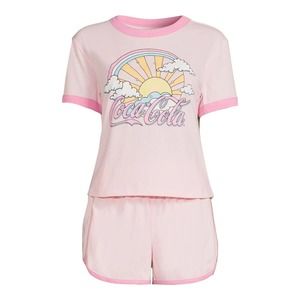 Coca-Cola Women's Pink Ringer T-Shirt and Lounge Pajama Set Size 2X 18W-20W